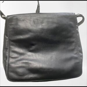 unisex leather black flap messenger bag